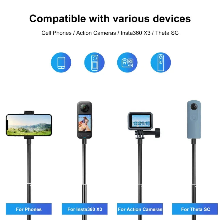 Perche à selfie monopode en métal PULUZ de 73,5 cm avec base adaptatrice invisible et vis pour Insta360 One RS / X2 / X3 / DJI Osmo 360, monopode de 70 cm