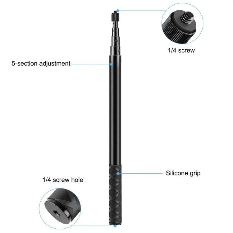 Perche à selfie monopode en métal PULUZ de 157 cm pour Insta360 One RS / X2 / X3 / X4 / DJI Osmo 360, monopode de 150 cm