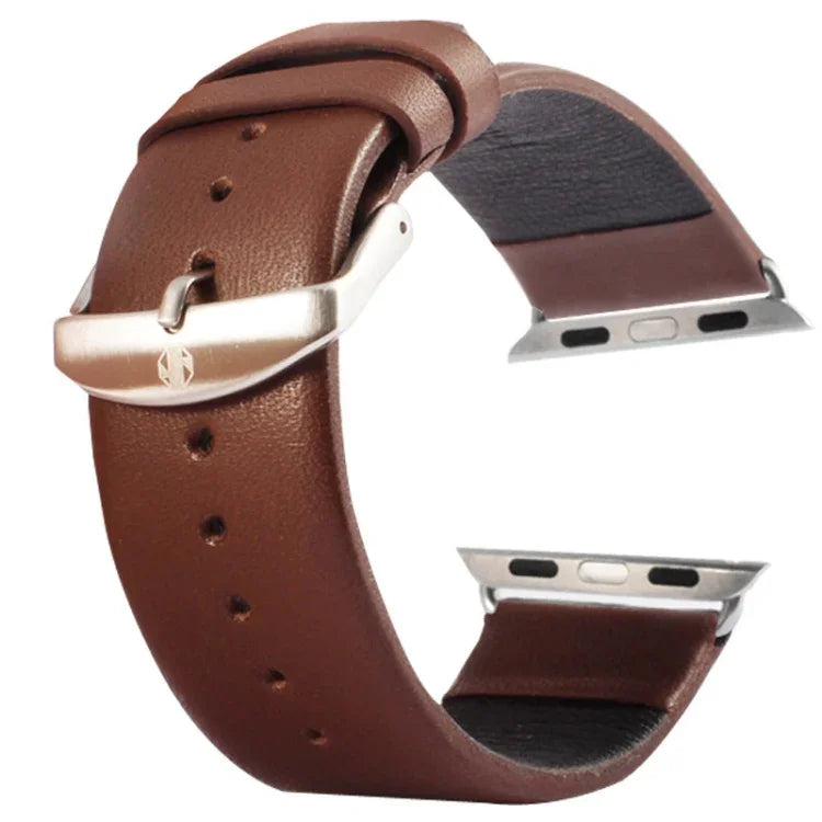 Bracelet de montre Kakapi pour Apple Watch 42 mm, en cuir véritable brossé à la texture subtile et à boucle, avec connecteur.