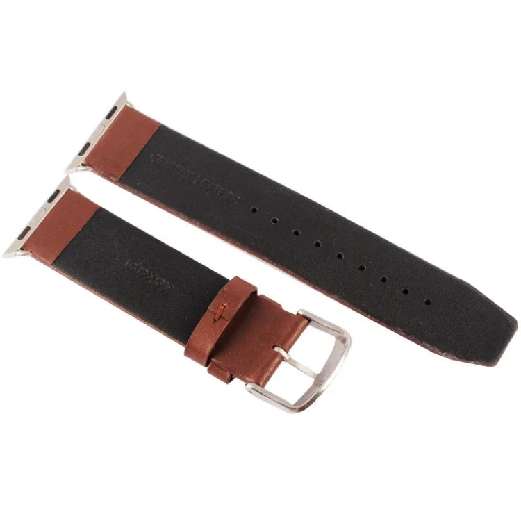 Bracelet de montre Kakapi pour Apple Watch 42 mm, en cuir véritable brossé à la texture subtile et à boucle, avec connecteur.
