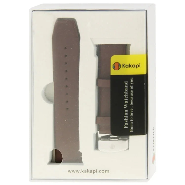 Bracelet de montre Kakapi pour Apple Watch 42 mm, en cuir véritable brossé à la texture subtile et à boucle, avec connecteur.
