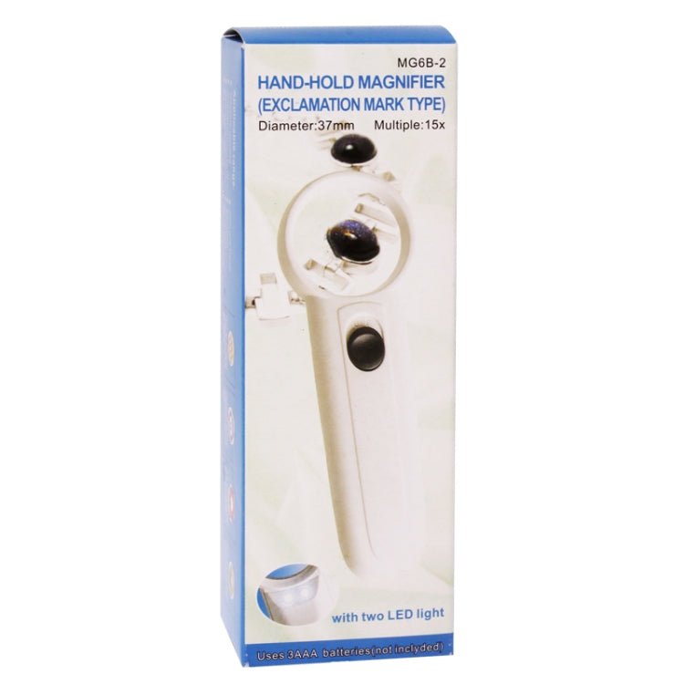 Loupe de poche 15X type point d’exclamation avec 2 LED, 15X