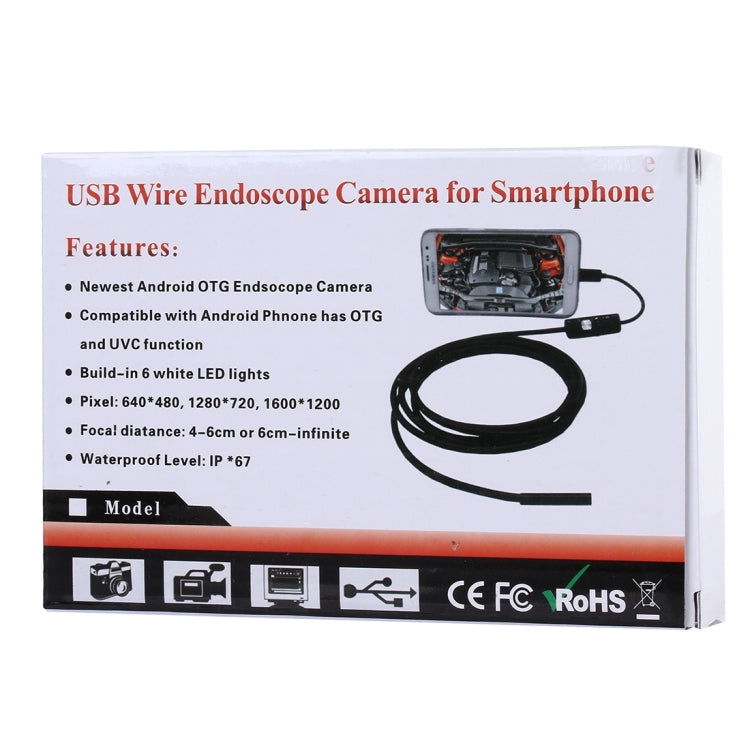 Caméra d’inspection endoscope étanche Micro USB tube serpent avec 6 LED pour téléphone Android OTG, longueur : 1 m, diamètre de l’objectif : 7 mm, 7 mm