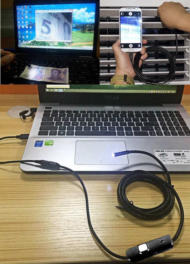 Caméra d’inspection endoscope étanche Micro USB tube serpent avec 6 LED pour téléphone Android OTG, longueur : 1 m, diamètre de l’objectif : 7 mm, 7 mm