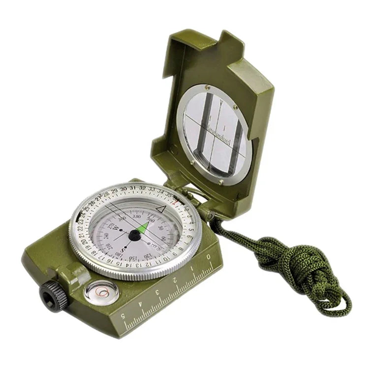Boussole prisme de poche militaire multifonction GoldGood DC60-2A pour voyage géologique extérieur avec affichage lumineux (vert armée), DC60