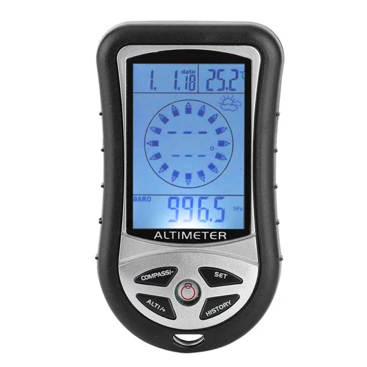 Montre altimètre numérique multifonction 8 en 1 (altimètre + météo + altitude + boussole + thermomètre + horloge + calendrier + rétroéclairage LED), boussole, 8 en 1