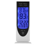 Thermomètre numérique LED LCD lumineux HTC-8 avec hygromètre rétroéclairé, humidimètre, alarme / date / horloge / calendrier, HTC-8