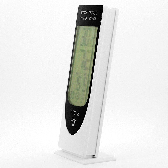 Thermomètre numérique LED LCD lumineux HTC-8 avec hygromètre rétroéclairé, humidimètre, alarme / date / horloge / calendrier, HTC-8