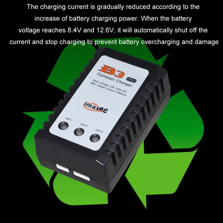 Chargeur d'équilibrage intelligent pour batterie lithium 7,4 V/11,1 V 2S/3S de drones et modèles réduits ImaxRC, prise européenne.