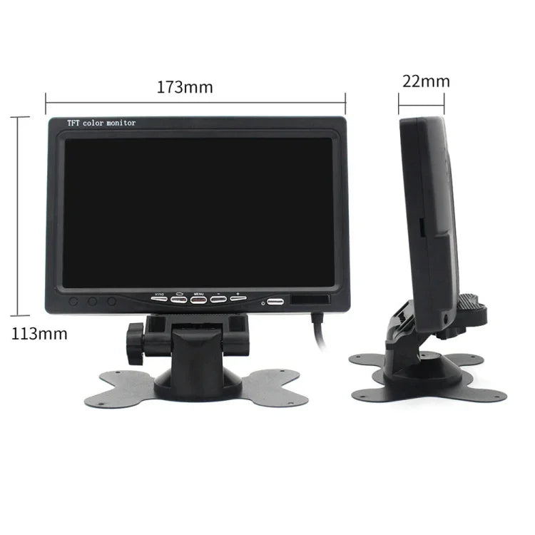 Moniteur de voiture 7,0 pouces / Moniteur de caméras de surveillance avec support à angle réglable et télécommande, double entrée vidéo, 7,0 pouces, double entrée vidéo