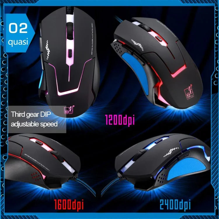 Souris de jeu optique USB T7 filaire 3 couleurs modifiable 1200 DPI 1600 DPI 2400 DPI, T7