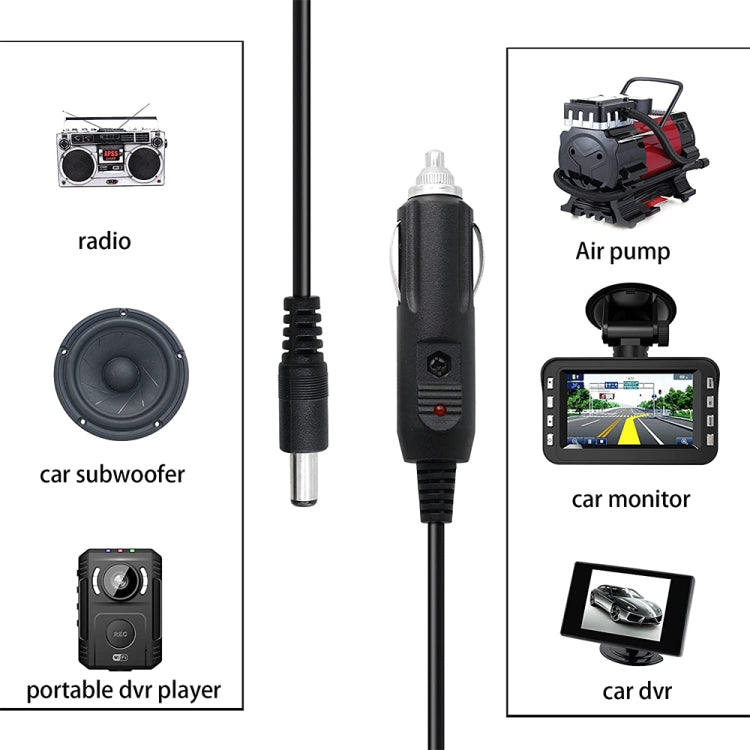 Adaptateur secteur DC 2A 5,5 x 2,1 mm avec câble enroulé, chargeur voiture, longueur : 40-140 cm, 5,5 x 2,1 mm