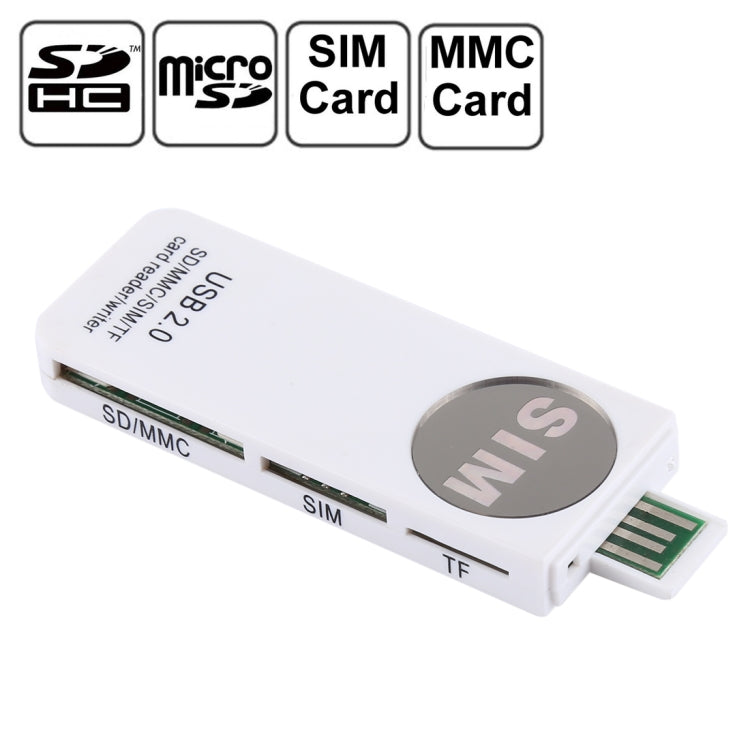 Lecteur de carte universel USB, supporte SD / MMC / SIM / TF, blanc