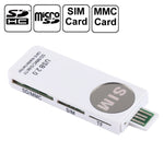 Lecteur de carte universel USB, supporte SD / MMC / SIM / TF, blanc