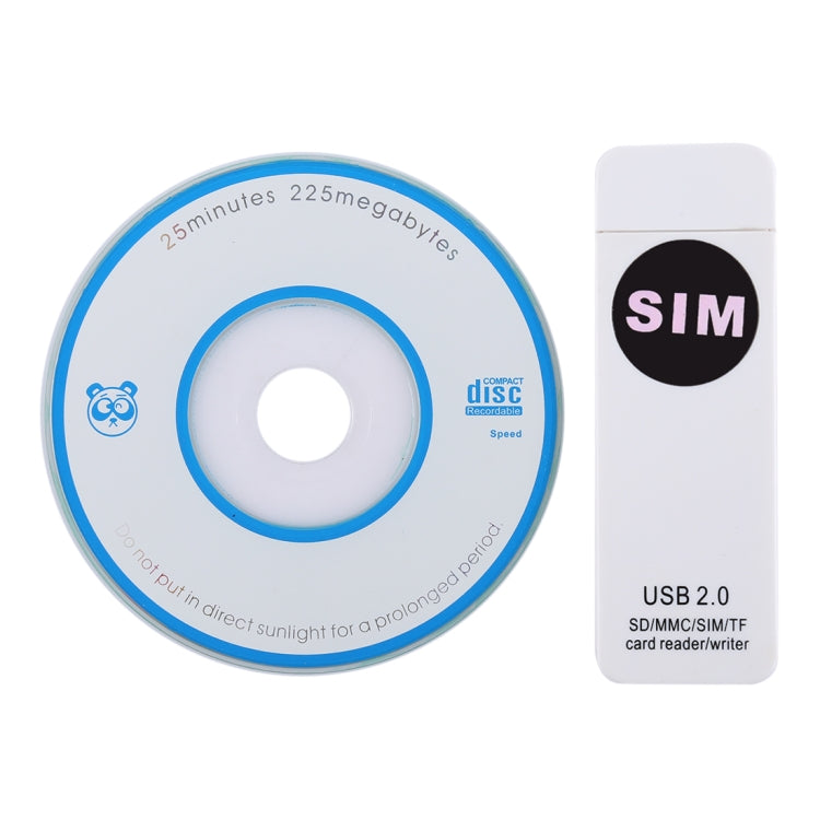 Lecteur de carte universel USB, supporte SD / MMC / SIM / TF, blanc