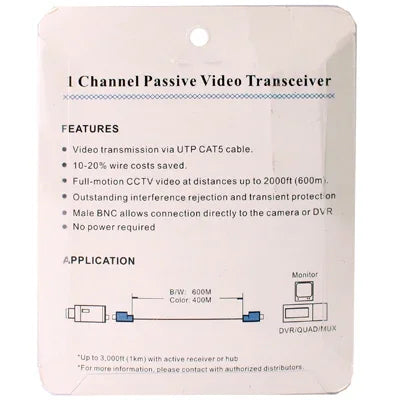 Transceiver vidéo BNC passif à 1 canal, X202P-C