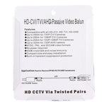 2 adaptateurs balun vidéo passifs coaxiaux 202C-HD CVI/TVI/AHD 1 canal, 202C-HD