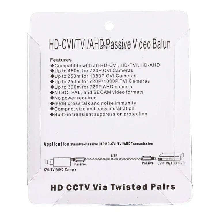 2 adaptateurs balun vidéo passifs coaxiaux 202C-HD CVI/TVI/AHD 1 canal, 202C-HD