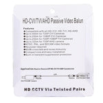 2 PCS 202E-HD Adaptateur coaxial passif vidéo balun 1 canal CVI/TVI/AHD, 202E-HD