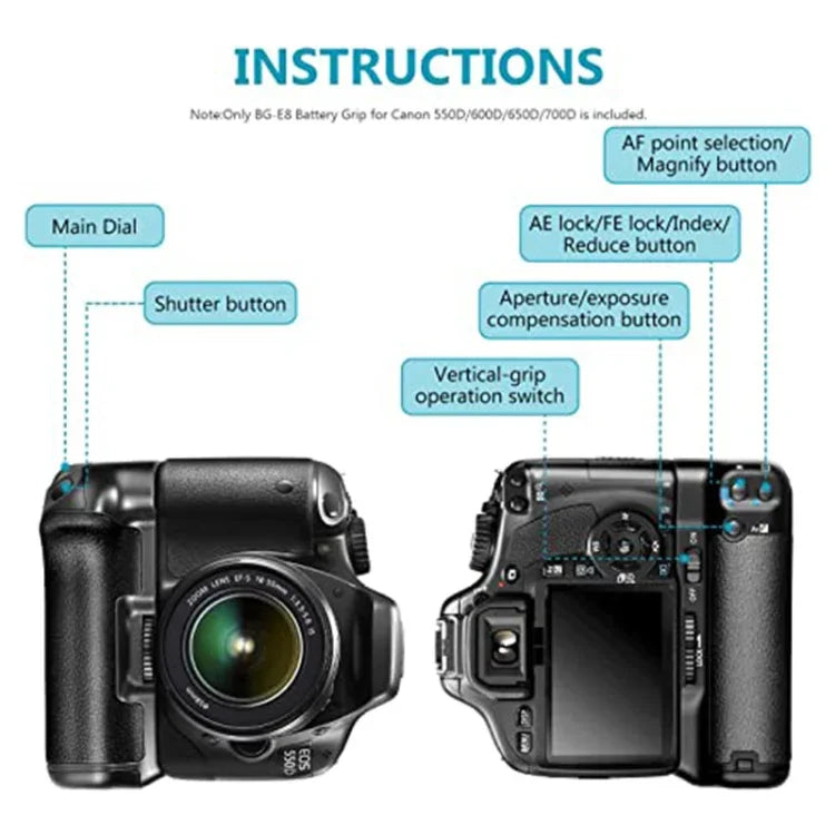 Poignée d'alimentation pour Canon EOS 550D avec deux supports de batterie, pour Canon EOS 550D