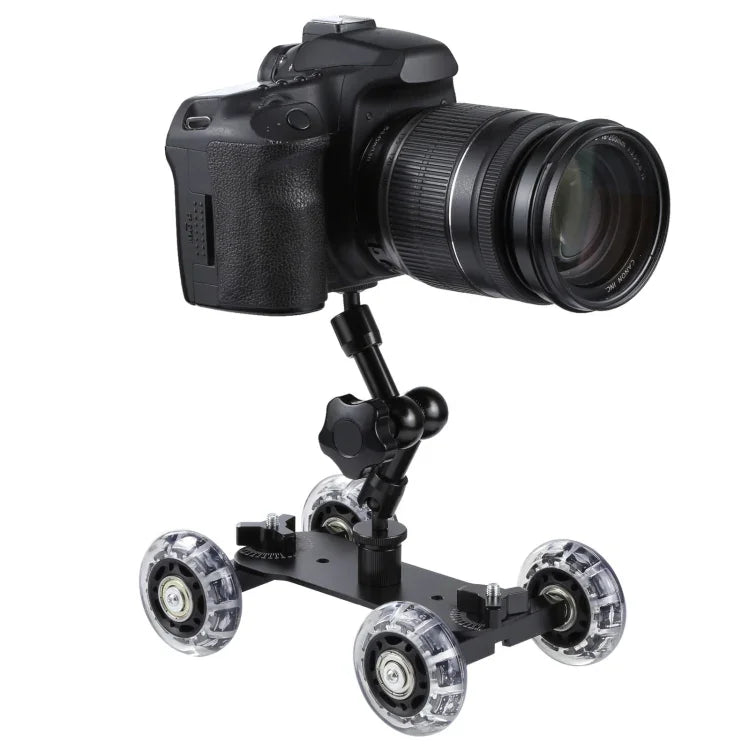 Chariot de travelling vidéo sur table au sol pour appareil photo reflex numérique, noir