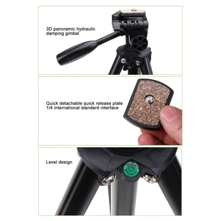 Trépied YUNTENG VCT-681 138 cm pour appareils photo reflex/micro-reflex/numériques, pieds pliables en aluminium à 4 sections, compatible avec Canon/Nikon/Panasonic/Pentax/Casio/Sony/Fuji (capacité de charge : 3 kg)