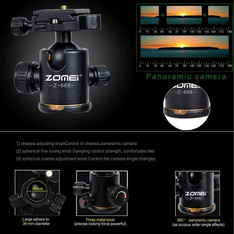 Trépied monopode portable professionnel ZOMEI Z688 en alliage de magnésium avec rotule pour appareil photo numérique, Z688