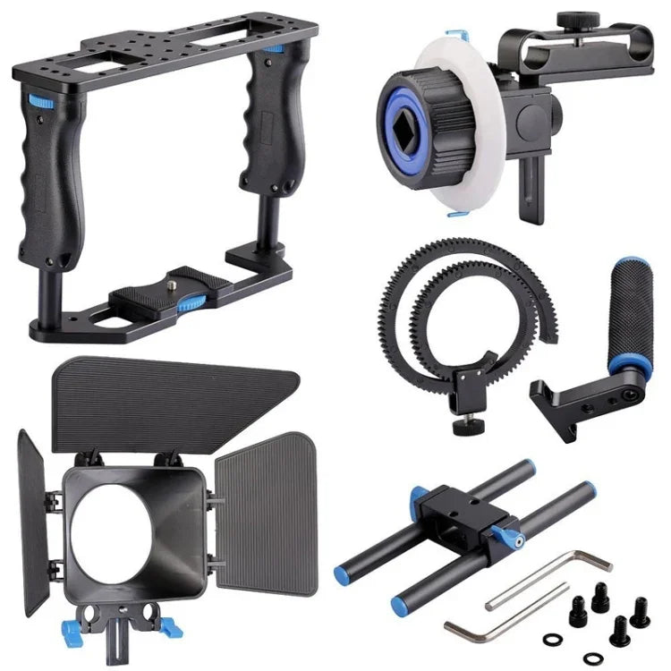 YELANGU YLG1103A-B Cage stabilisatrice à poignée large + kit matte box pour appareil photo reflex numérique / caméra vidéo