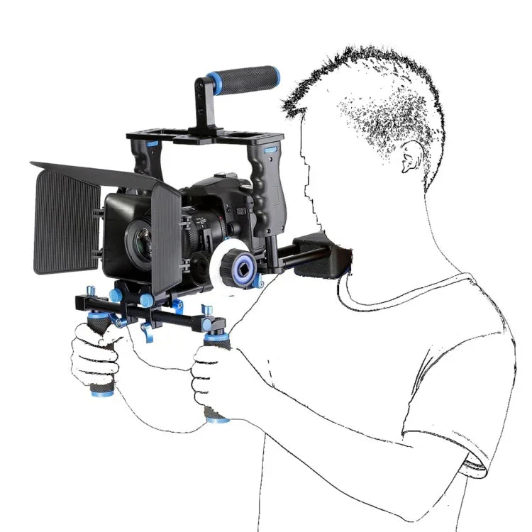 YELANGU YLG1103A-A Kit de fixation d'épaule à double poignée + stabilisateur de cage avec matte box pour appareil photo reflex numérique / caméra vidéo
