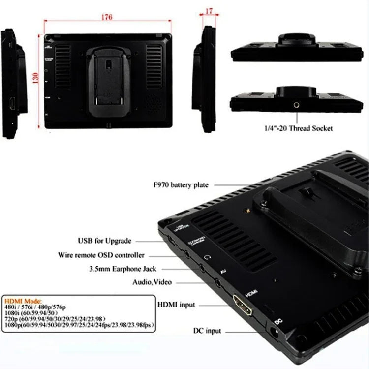 Moniteur de terrain pour caméra FEELWORLD FW-759, design fin 7 pouces, résolution 1280 x 800, HDMI 1080p