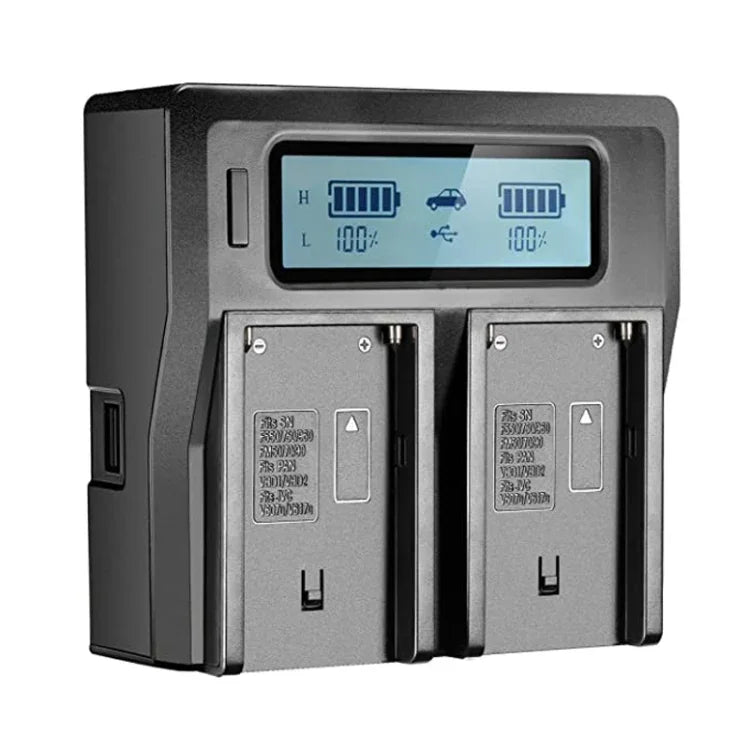 Chargeur de batterie numérique à double canal avec écran LCD et port USB pour batteries Sony BP-U30 / U60 / U90, compatible avec les caméras Sony EX260 / EX280 / FS7.