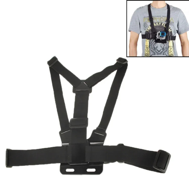 Support de fixation avant pour caméras d'action extrêmes, avec sangle élastique et bandoulière, compatible avec GoPro, Insta360, DJI et autres caméras de poitrine.