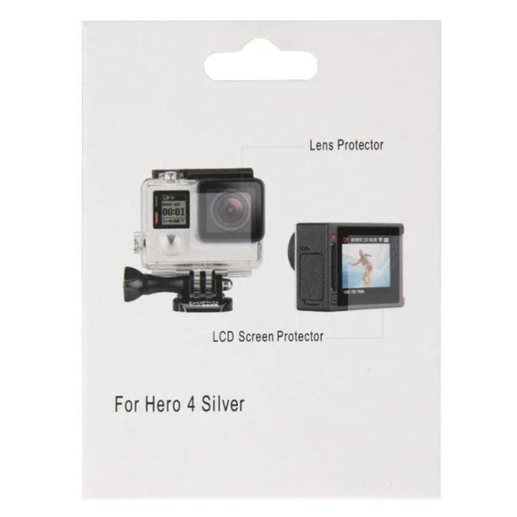 Protection d'écran LCD ultra-transparente + film protecteur d'objectif en verre pour caméra GoPro HERO4 Silver, HERO4 Silver