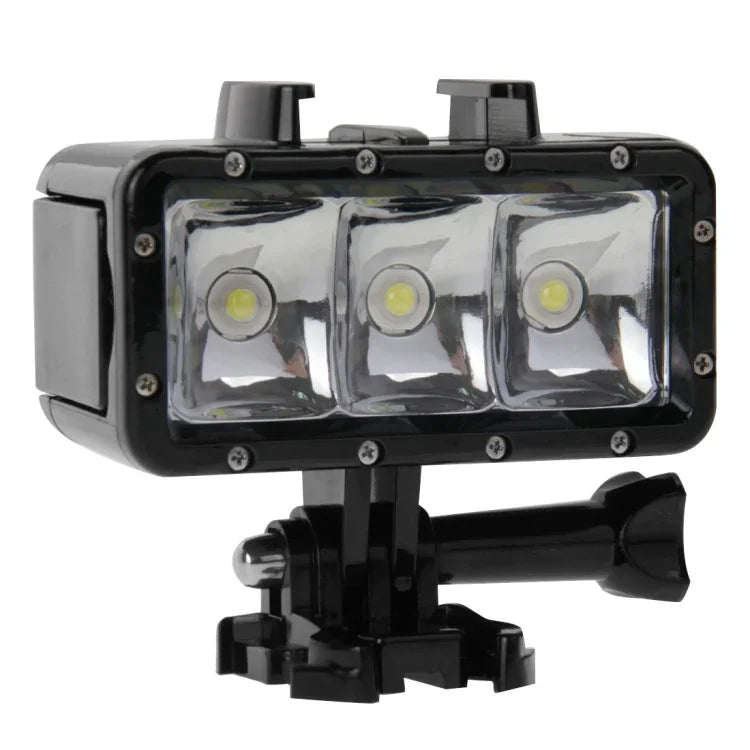 Lampe torche vidéo étanche à 30 m avec 3 modes d'éclairage, support de fixation et vis pour GoPro, Insta360, DJI et autres caméras d'action.
