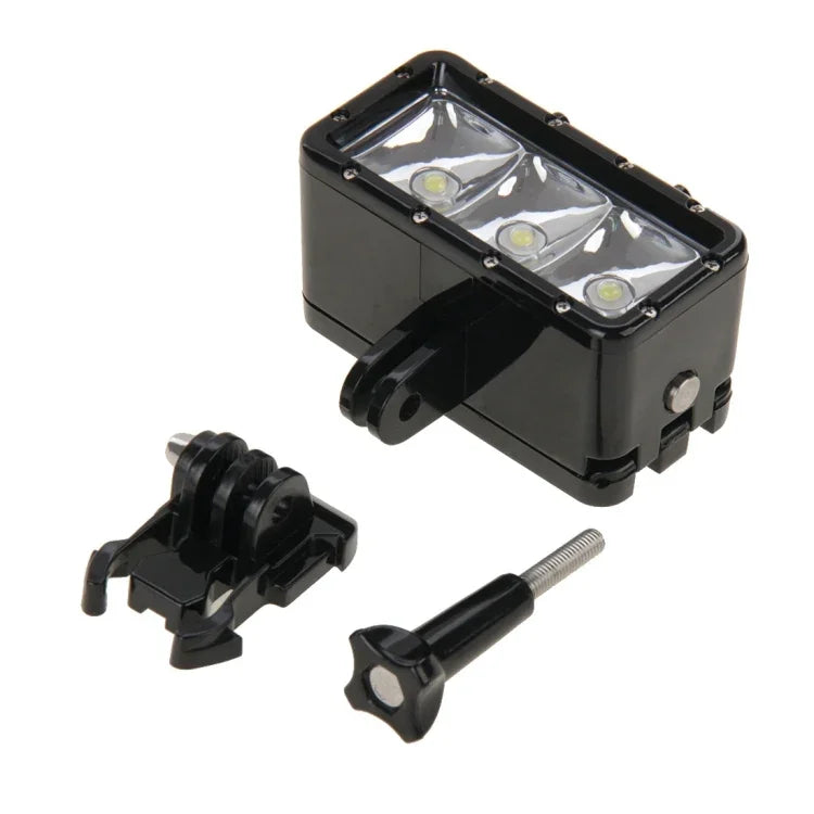 Lampe torche vidéo étanche à 30 m avec 3 modes d'éclairage, support de fixation et vis pour GoPro, Insta360, DJI et autres caméras d'action.