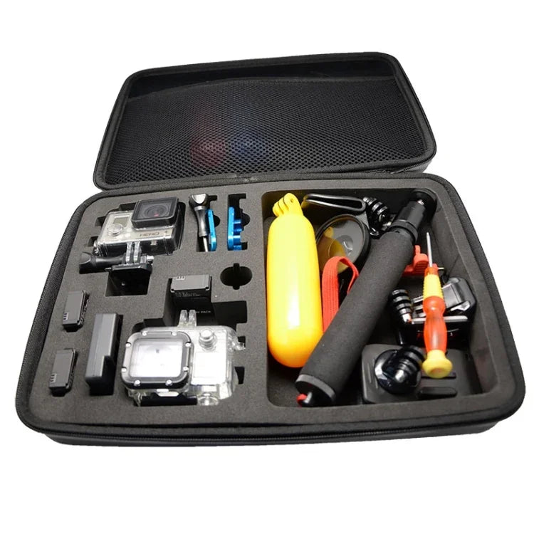 Étui de voyage portable, antichoc et étanche, pour GoPro, Insta360, DJI et autres caméras d'action. Dimensions : 32 cm x 22 cm x 7 cm.