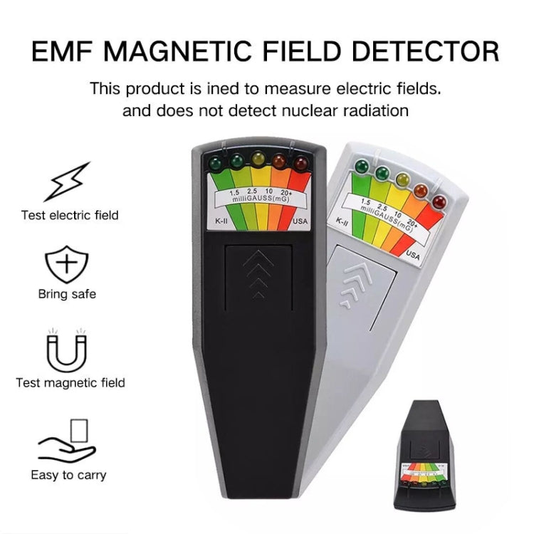 Détecteur de rayonnement électromagnétique 5-LED EMF, Testeur, Style 2 Blanc, Style 2 Noir
