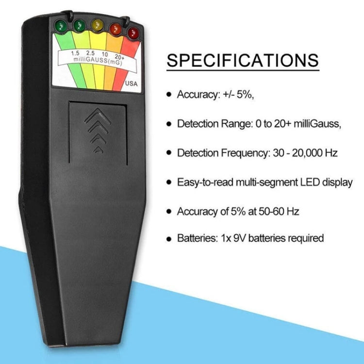 Détecteur de rayonnement électromagnétique 5-LED EMF, Testeur, Style 2 Blanc, Style 2 Noir