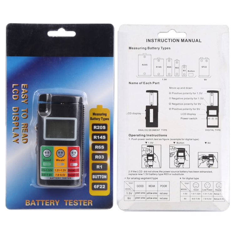 Testeur de piles à écran LCD numérique pour R20S / R14S / R6S / R03 / R1 / bouton / 6F22