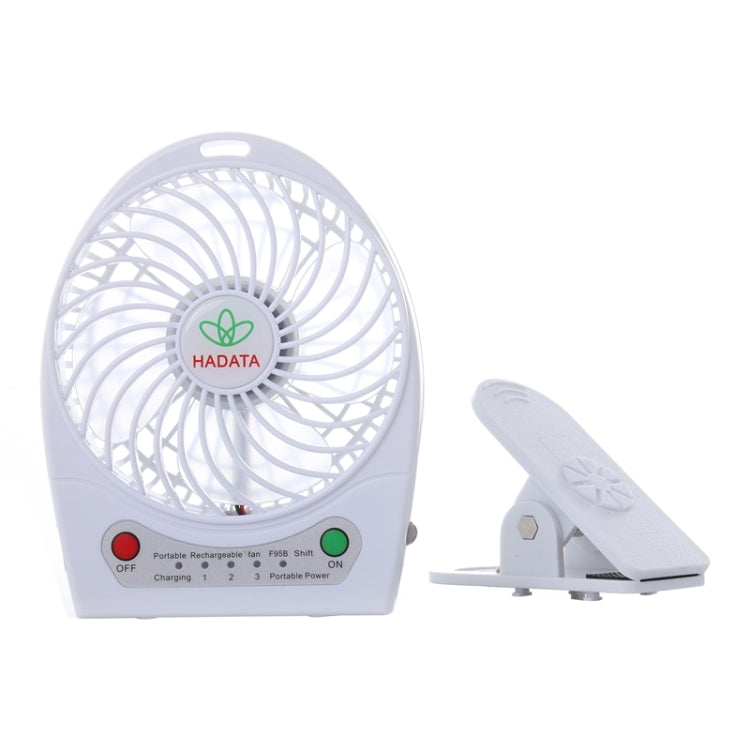 Ventilateur portable Hadata 4,3 pouces rechargeable par USB/batterie Li-ion avec réglage à trois vitesses et clip