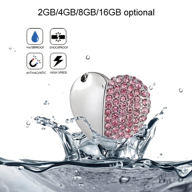 Clé USB en forme de cœur avec bijou diamant, spéciale pour cadeaux de la Saint-Valentin, 2 Go, 4 Go, 8 Go, 16 Go