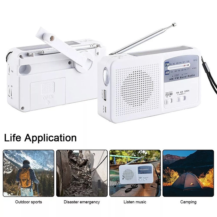 Lampe de poche LED solaire / dynamo portable multifonction avec radio AM/FM et chargeur de téléphone mobile, RD369