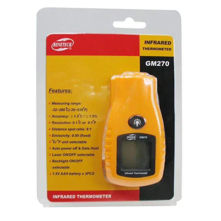 Thermomètre infrarouge mini numérique BENETECH, plage de température : -32 à 280 degrés (GM270), GM270