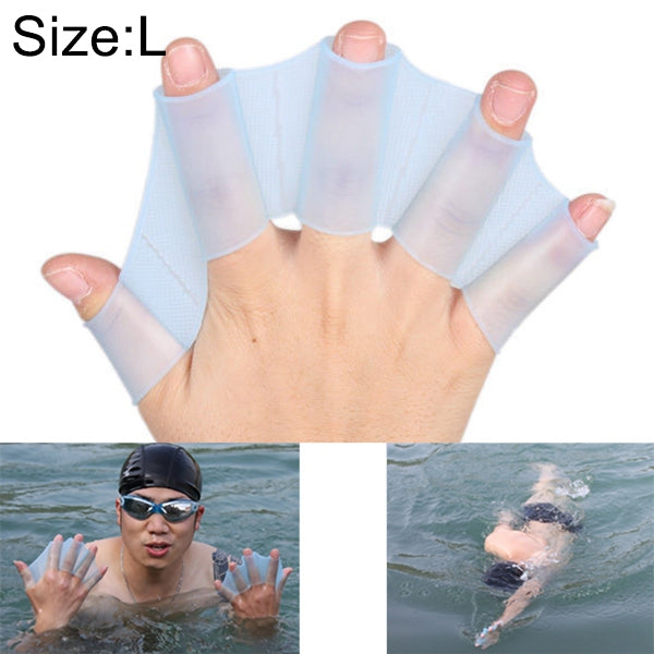 Palmes de natation en silicone avec doigts palmés, gants d'entraînement, L, Taille : L Vert, Taille : L Bleu