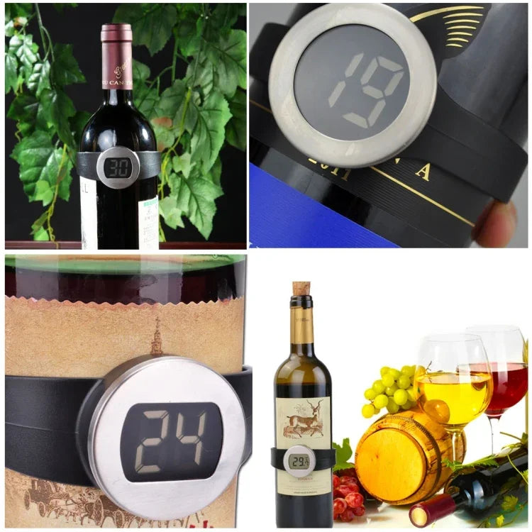 Thermomètre à vin numérique à affichage LCD en degrés Celsius, Diamètre de bouteille adapté : 65-80mm (Noir + Argent), TL802-TT