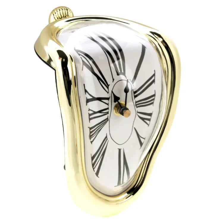Horloge artistique rétro déformée à chiffres romains, effet chrome fondu, quartz irrégulier
