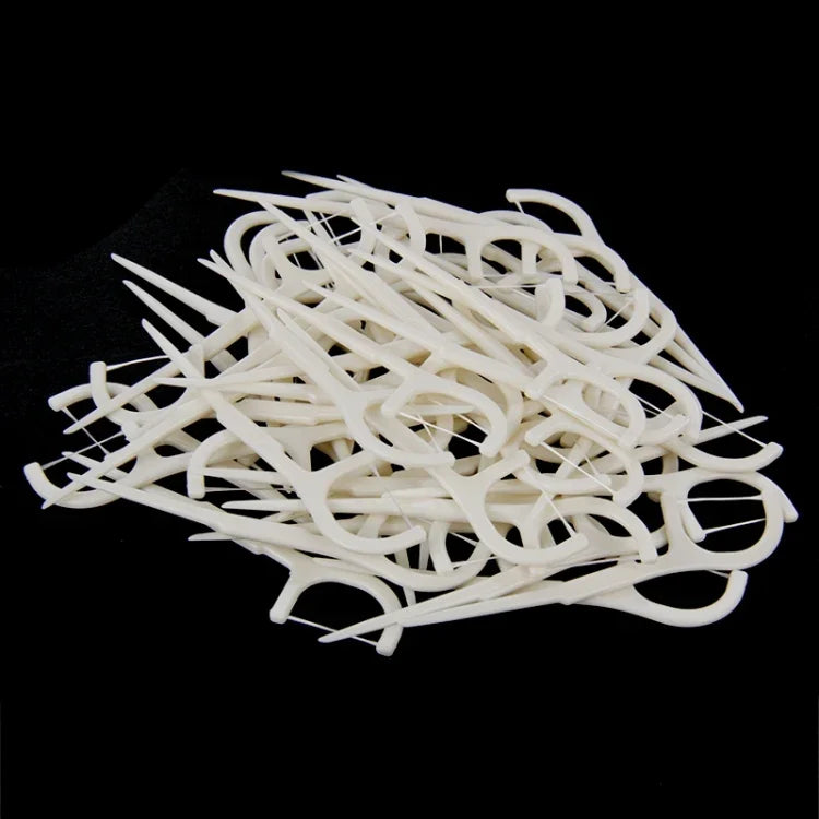 50 PCS cure-dents avec fil type large fil dentaire ABS, 50 PCS