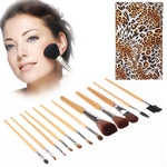 Trousse de voyage pliable à motif panthère pour pinceaux de maquillage pour femme / Trousse de 12 pinceaux pour soins du visage, 12 pièces