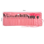 24 pinceaux de maquillage en poils de chèvre à manche rose avec pochette rose, 24 pièces