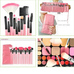 24 pinceaux de maquillage en poils de chèvre à manche rose avec pochette rose, 24 pièces